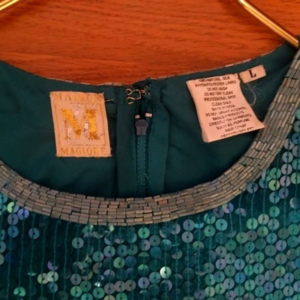 Sequin Turquoise Dress with Bugle Bead Trim